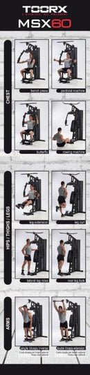 Stazione Pesi Multifunzione 12 Esercizi con Pacco Pesi da 70Kg Toorx Msx-60