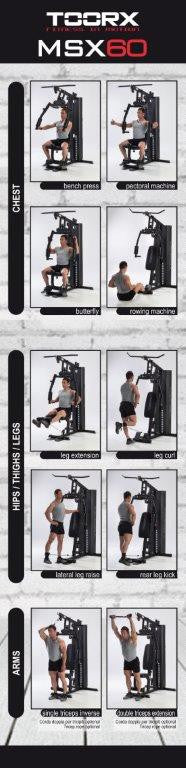 Stazione Pesi Multifunzione 12 Esercizi con Pacco Pesi da 70Kg Toorx Msx-60