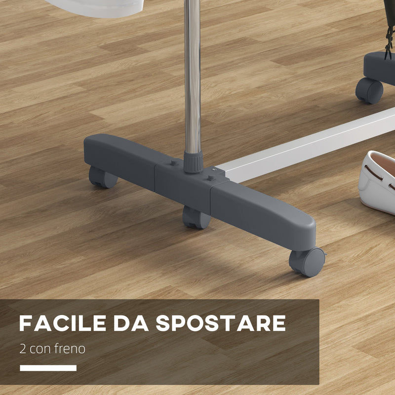 Stendino Verticale 3 Ripiani Regolabili 142x55x152 cm in Acciaio e Plastica Grigio e Argento  