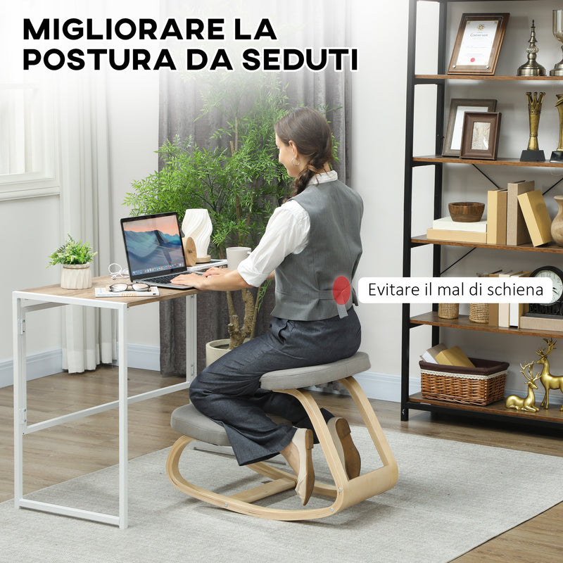 Sedia Ergonomica con Inginocchiatoio 50x73x55 cm Movimento a Dondolo in Legno di Betulla Grigio 