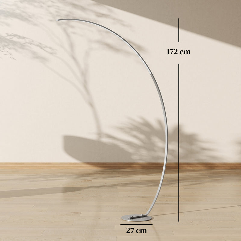 Lampada da Terra ad Arco Alta 172 cm a LED con Telecomando e Regolazione della Luminosità Argento      