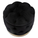 Puff Contenitore Rich Nero Ø55x42 cm in Legno Spugna Poliestere e Acciaio Nero e Oro