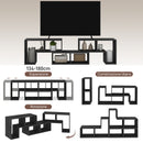 Mobile TV Modulabile 75" Max 134-180x30,5x44 cm con 2 Ripiani a L e Mensola Rettangolare in Legno Nero   