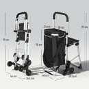 Carrello della Spesa 46x59.5x97 cm con Borsa da 40L Impermeabile e Sedile in Alluminio Nero e Argento      