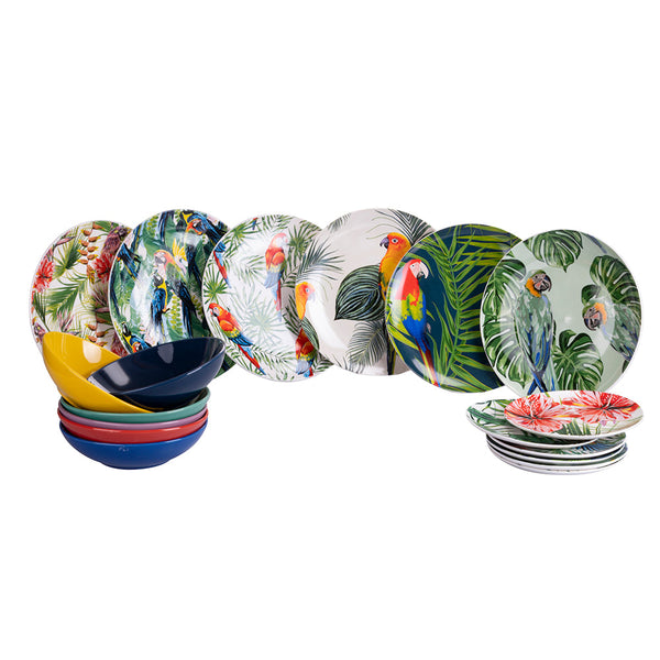 prezzo VdE Tivoli 1996 Service De Table En Porcelaine Perroquet Jungle 18 Pièces