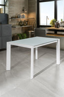 Tavolo Allungabile 122/182x80x76 cm in Metallo con Top in Vetro Bianco