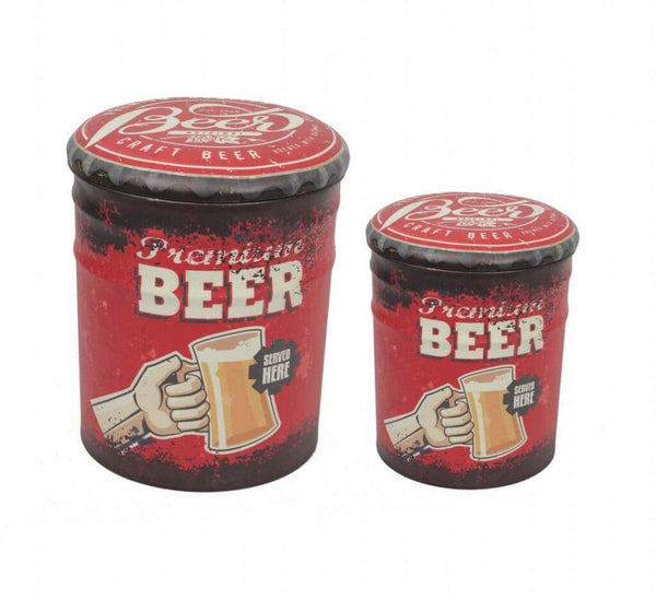 Set 2 Pouf Conteneur Rond en MDF Bière Rouge et Noir sconto