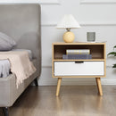 Comodino Moderno con Cassetto Estraibile e Ripiano Aperto 50x39,5x49,5 cm in Legno Bianco e color Legno