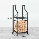 Portalegna a 2 Livelli 34x30x80cm per Interno Esterno in Metallo Nero      