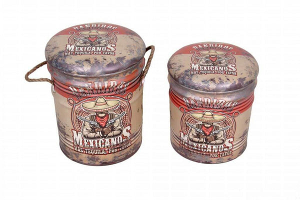 Ensemble de 2 poufs de rangement ronds en MDF crème sconto