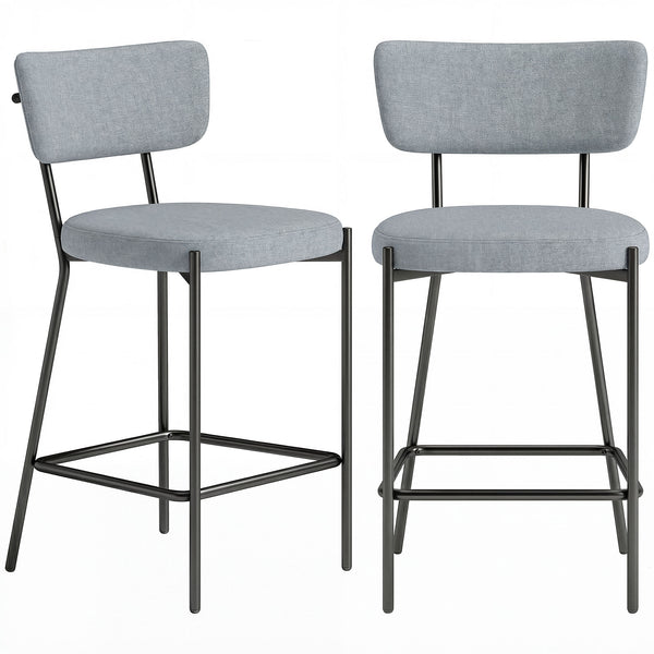 Set di 2 Sgabelli da Bar con Schienale e Poggiapiedi in Metallo e Tessuto Grigio Chiaro online