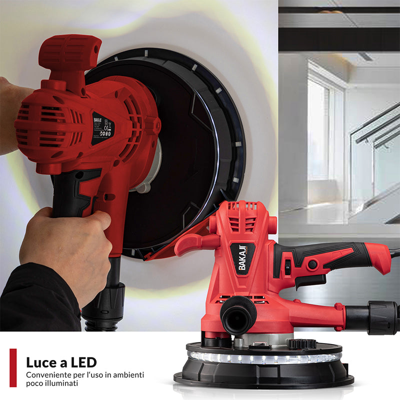 Levigatrice per Muro e Soffitto 1280W Pieghevole Aspirazione Automatica con Sacchetto e Luce LED      