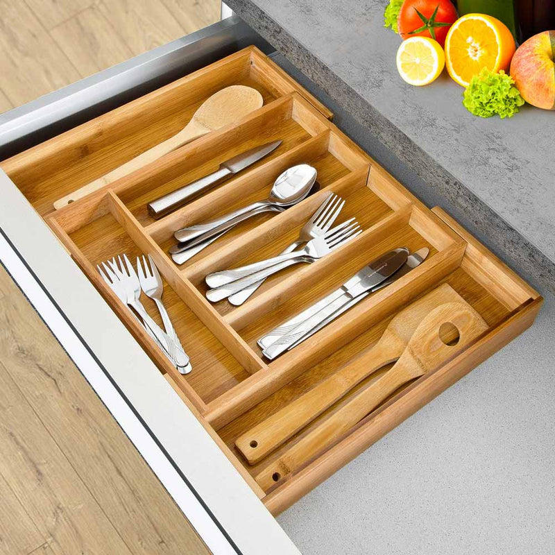 Portaposate Estensibile da Cassetto Cucina Porta Posate in Legno Bambù 37x31cm