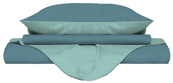 Housse de couette avec sac et taies d'oreiller réversibles bleu sarcelle/vert sarcelle acquista