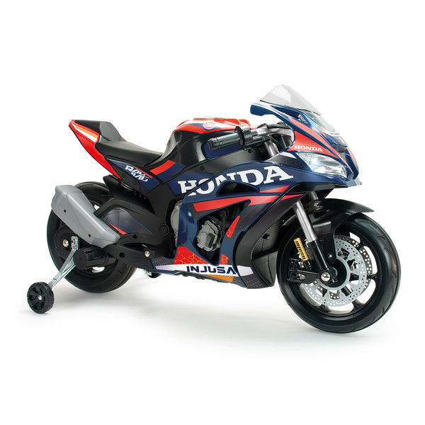 acquista Moto Elettrica per Bambini 12V Honda Competición con Luci Suoni e Ruote Stabilizzatrici Blu