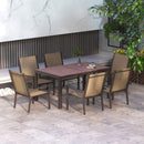 Set Tavolo e 6 Sedie Impilabili da Giardino in Plastica Cachi e Marrone