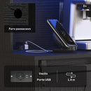 Credenza da Cucina Alta Stile Rustico 100x38x180 cm Portabottiglie Prese di Ricarica e Luci LED in Truciolare Nero  