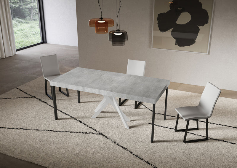 Consolle Allungabile 90-196x40x77 cm Saki Small Premium Cemento Gambe Bianche 