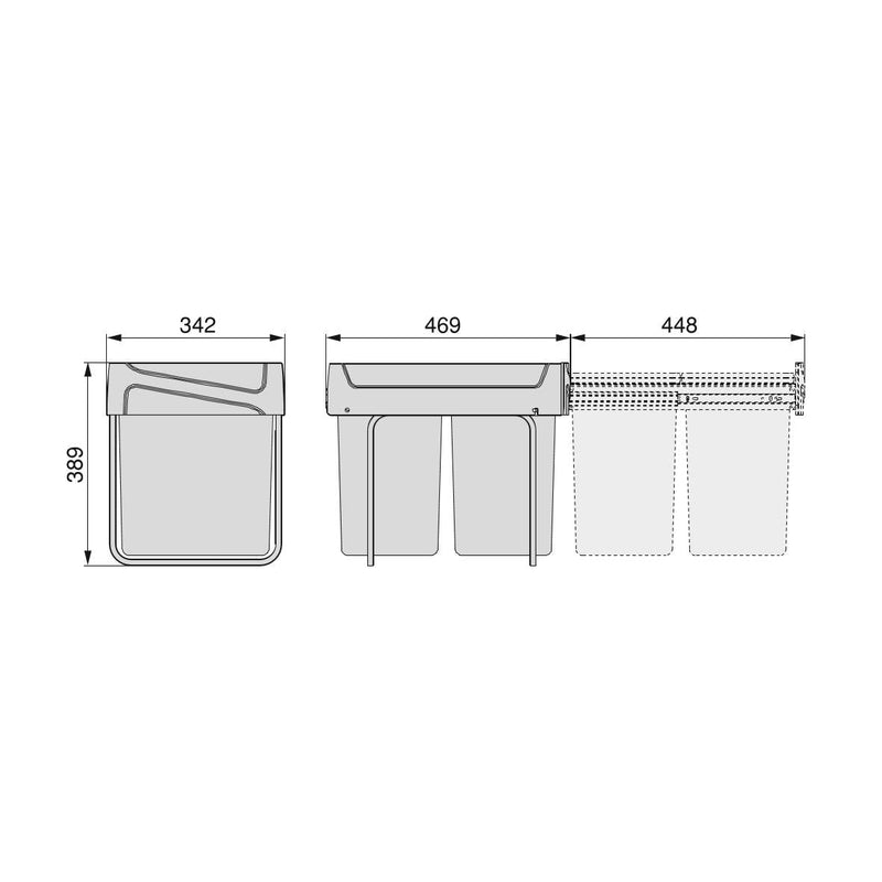 Pattumiere per Raccolta Differenziata Recycle 2 x 20 L Fissaggio Inferiore Estrazione Emuca