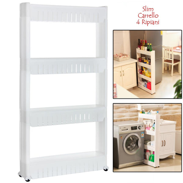 Carrello Carrellino Slim Salvaspazio Cucina Bagno Ripostiglio 4 Ripiani e 4Ruote online