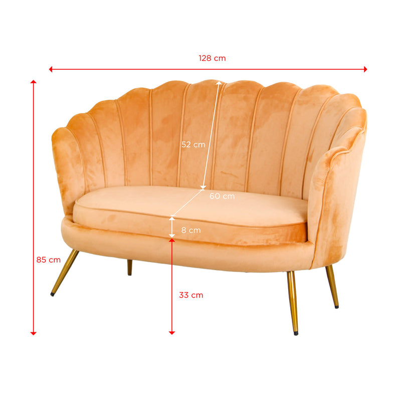 Divano 2 Posti 128x85 cm in Velluto Caramello