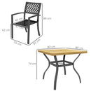 Set Tavolo e 4 Sedie da Giardino Piano Effetto Marmo e Sedie Impilabili con Braccioli Marrone
