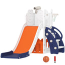 Set Scivolo per Bambini 5 in 1 con Canestro Scaletta Telescopio e Contenitori 178x70x86 cm in HDPE e PP Blu scuro      