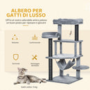 Albero Tiragraffi per Gatti con Palo Casetta Letto Amaca e 2 Giochi in Legno e Peluche Grigio      
