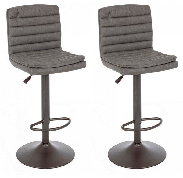 online Lot de 2 tabourets réglables 41x50x94,5-115,5 cm Connor en simili cuir gris foncé vintage
