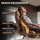 Sedia da Ufficio Massaggiante a 6 Punti Reclinabile 76x77x115-123 cm con Cuscino Lombare e Poggiapiedi in Pelle PU Marrone      