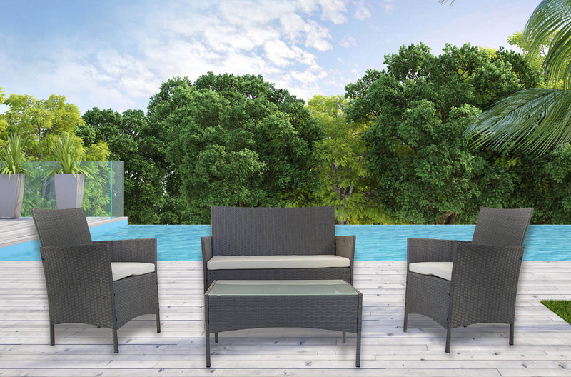 Set Salotto da Giardino Divano 2 Poltrone e Tavolino in Rattan Grigio