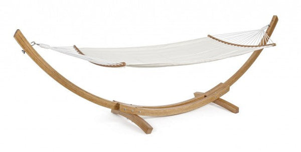 Amaca da Giardino 383x89x120h cm con Supporto di Legno in Tessuto Bianco sconto