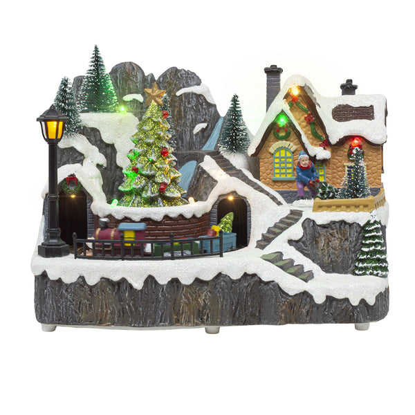 Village de Noël 23x15x18 cm avec Train Lumières Sons et Mouvement online