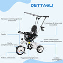 Triciclo per Bambini 105x47x89 cm con Maniglione e Barra di Sicurezza Bianco e Nero   