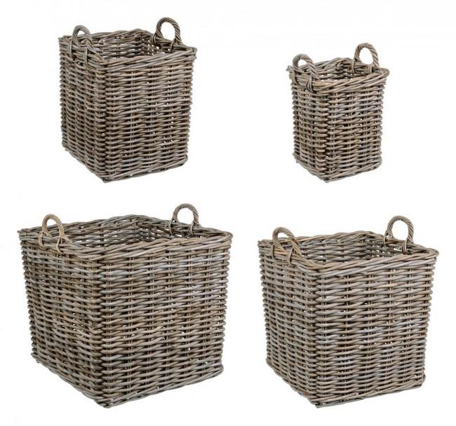 Set 4 Cesti 2 Maniglie Narra Quadrate in Fibre Naturali
