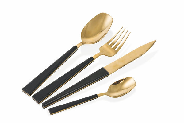 online Service de Couverts 24 Pièces en Acier Villa d'Este Home Tivoli Gold Set Noir