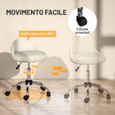 Sgabello con Ruote Ø50x63-83 cm con Seduta Girevole e Altezza Regolabile in Finta Pelle PU Bianco      