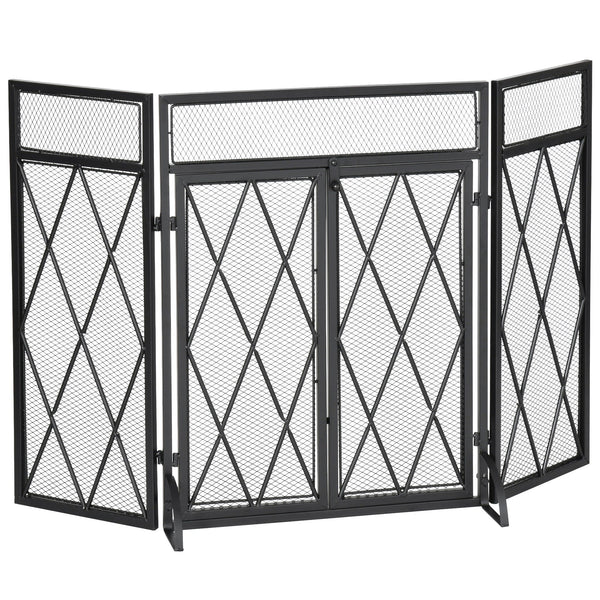 Pare-étincelles pliant avec portes 120x11,5x79 cm en métal noir prezzo
