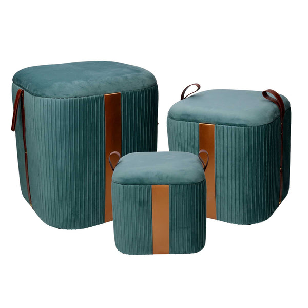 prezzo Lot de 3 Poufs de Rangement en Tissu Velours Vert Sauge
