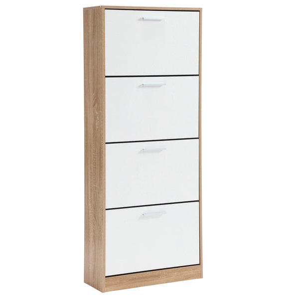 Scarpiera Salvaspazio 4 Ante a Ribalta 63x24x155h cm in Melaminico Venato a Rilievo Rovere e Bianco sconto