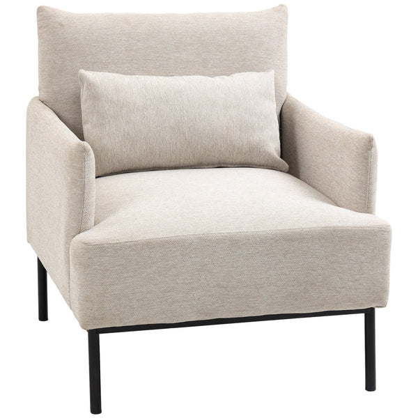 sconto Poltrona Imbottita 73x81x82 cm in Tessuto Effetto Lino Bianco Crema