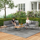 Set Salotto da Giardino 2 Divani e Tavolino Basso a Doghe in Rattan e Acciaio Grigio e color Legno   