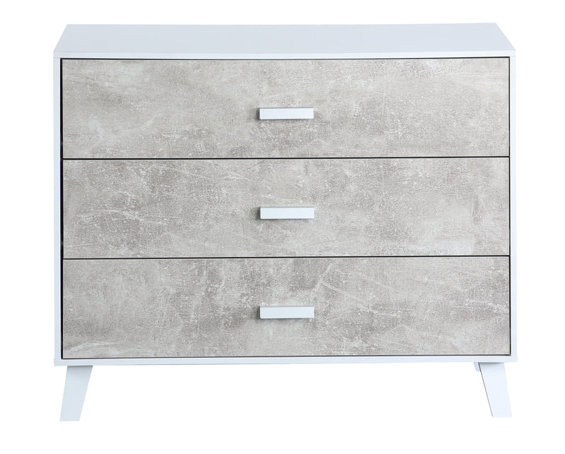 Comò 3 Cassetti 90x40x75 cm in Pannello Truciolare Bianco/Cemento