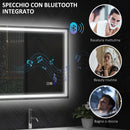 Specchio Bagno da Parete LED Antiappannamento 50x70 cm Speaker Bluetooth e Pulsanti Touch in Vetro Temperato  