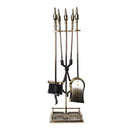 Set Camino 4 Pezzi 80x17 cm Scopino Paletta Attizzatoio e Pinza con Supporto Antic Bronzo