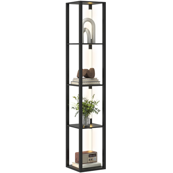 sconto Lampada da Terra con 4 Ripiani 29x29x163 cm 3 Luminosità Regolabili e Interruttore a Pedale in MDF Nero
