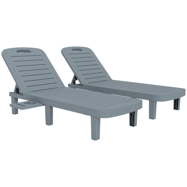 online Set 2 Lettini Prendisole 62x158x88 cm con Schienale Regolabile e Vassoi in Polipropilene Grigio Scuro