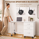Scrivania da Ufficio Pieghevole 107x50x72 cm con 3 Cassetti e 4 Ruote con Freno in Truciolato e MDF Bianco      