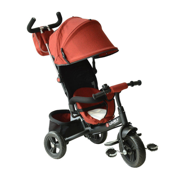 acquista Poussette tricycle pour enfants avec poignée et auvent noir et rouge