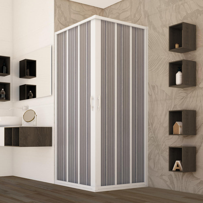Box Doccia Angolare 2 Ante a Soffietto in PVC Apertura Centrale H185 cm Dorini Bianco Varie Misure